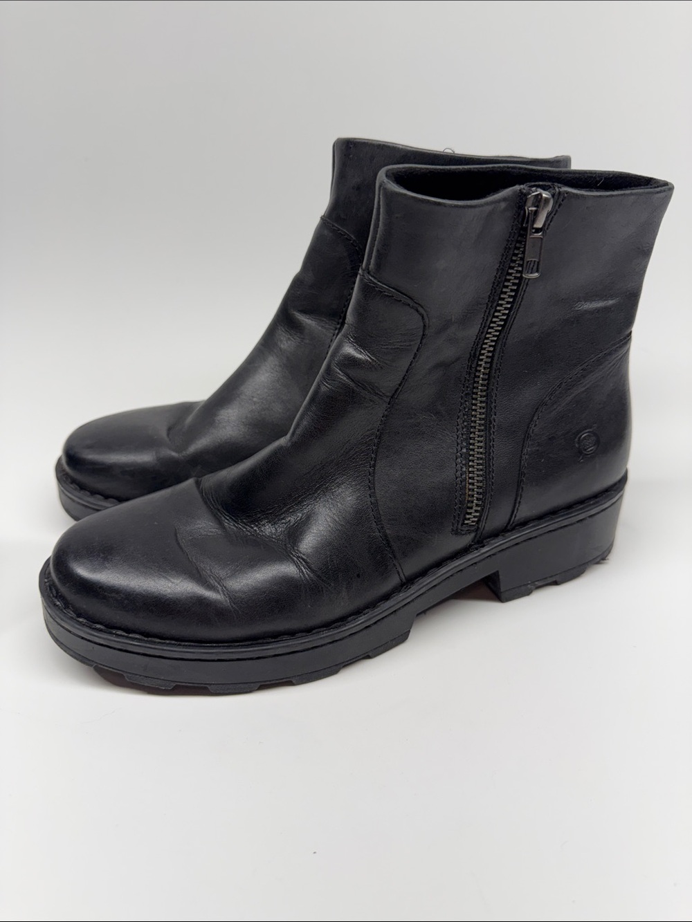 Born Black Tricia Leather Side-Zip Ankle Boots